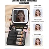 Relavel Travel Makeup Bag With LED Mirror, 16.2″ Large Makeup Train Case, 3 Color Scenarios Adjustable Brightness, Waterproof Makeup Train Case Organizer with DIY Dividers for Makeup Artist, Black(02-Strip)