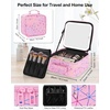 Relavel Travel Makeup Bag With LED Mirror, 16.2″ Large Makeup Train Case, 3 Color Scenarios Adjustable Brightness, Waterproof Makeup Train Case Organizer with DIY Dividers for Makeup Artist, Black(03-PU Pink)