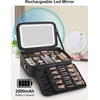 Relavel Travel Makeup Bag With LED Mirror, 16.2″ Large Makeup Train Case, 3 Color Scenarios Adjustable Brightness, Waterproof Makeup Train Case Organizer with DIY Dividers for Makeup Artist, Black(Black)