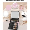 Relavel Travel Makeup Bag With LED Mirror, 16.2″ Large Makeup Train Case, 3 Color Scenarios Adjustable Brightness, Waterproof Makeup Train Case Organizer with DIY Dividers for Makeup Artist, Black(02-Strip)