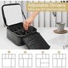 Relavel Travel Makeup Bag With LED Mirror, 16.2″ Large Makeup Train Case, 3 Color Scenarios Adjustable Brightness, Waterproof Makeup Train Case Organizer with DIY Dividers for Makeup Artist, Black(02-Glossy Black)