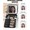 Relavel Travel Makeup Bag With LED Mirror, 16.2″ Large Makeup Train Case, 3 Color Scenarios Adjustable Brightness, Waterproof Makeup Train Case Organizer with DIY Dividers for Makeup Artist, Black(01-White Flower)