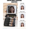 Relavel Travel Makeup Bag With LED Mirror, 16.2″ Large Makeup Train Case, 3 Color Scenarios Adjustable Brightness, Waterproof Makeup Train Case Organizer with DIY Dividers for Makeup Artist, Black(03-Lily Flower)