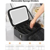 Relavel Travel Makeup Bag With LED Mirror, 16.2″ Large Makeup Train Case, 3 Color Scenarios Adjustable Brightness, Waterproof Makeup Train Case Organizer with DIY Dividers for Makeup Artist, Black(Black)