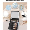 Relavel Travel Makeup Bag With LED Mirror, 16.2″ Large Makeup Train Case, 3 Color Scenarios Adjustable Brightness, Waterproof Makeup Train Case Organizer with DIY Dividers for Makeup Artist, Black(01-White Flower)