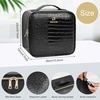 Relavel Travel Makeup Bag With LED Mirror, 16.2″ Large Makeup Train Case, 3 Color Scenarios Adjustable Brightness, Waterproof Makeup Train Case Organizer with DIY Dividers for Makeup Artist, Black(02-Glossy Black)