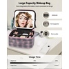 Relavel Travel Makeup Bag With LED Mirror, 16.2″ Large Makeup Train Case, 3 Color Scenarios Adjustable Brightness, Waterproof Makeup Train Case Organizer with DIY Dividers for Makeup Artist, Black(03-Grey Strip)