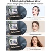 Relavel Travel Makeup Bag With LED Mirror, 16.2″ Large Makeup Train Case, 3 Color Scenarios Adjustable Brightness, Waterproof Makeup Train Case Organizer with DIY Dividers for Makeup Artist, Black(Black)