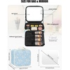 Relavel Travel Makeup Bag With LED Mirror, 16.2″ Large Makeup Train Case, 3 Color Scenarios Adjustable Brightness, Waterproof Makeup Train Case Organizer with DIY Dividers for Makeup Artist, Black(01-White Flower)