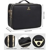 Relavel Travel Makeup Train Case, Portable Cosmetic Case Makeup Organizer, Professional Artist Storage Bag with Adjustable Dividers for Cosmetics Brushes, Birthday Gifts for Girls, Pink Stripe(Black Leather)