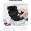 Relavel Travel Makeup Train Case, Portable Cosmetic Case Makeup Organizer, Professional Artist Storage Bag with Adjustable Dividers for Cosmetics Brushes, Birthday Gifts for Girls, Pink Stripe(White Floral Print)