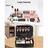 Relavel Travel Makeup Train Case, Portable Cosmetic Case Makeup Organizer, Professional Artist Storage Bag with Adjustable Dividers for Cosmetics Brushes, Birthday Gifts for Girls, Pink Stripe(Black)