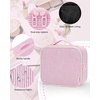 Relavel Travel Makeup Train Case, Portable Cosmetic Case Makeup Organizer, Professional Artist Storage Bag with Adjustable Dividers for Cosmetics Brushes, Birthday Gifts for Girls, Pink Stripe(Pink Pinstripe)