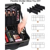 Relavel Travel Makeup Train Case, Portable Cosmetic Case Makeup Organizer, Professional Artist Storage Bag with Adjustable Dividers for Cosmetics Brushes, Birthday Gifts for Girls, Pink Stripe(Black Leather)