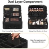 Relavel Travel Makeup Train Case, Portable Cosmetic Case Makeup Organizer, Professional Artist Storage Bag with Adjustable Dividers for Cosmetics Brushes, Birthday Gifts for Girls, Pink Stripe(Black M/L)