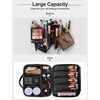 Relavel Travel Makeup Train Case, Portable Cosmetic Case Makeup Organizer, Professional Artist Storage Bag with Adjustable Dividers for Cosmetics Brushes, Birthday Gifts for Girls, Pink Stripe(black with golden zipper)