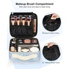 Relavel Travel Makeup Train Case, Portable Cosmetic Case Makeup Organizer, Professional Artist Storage Bag with Adjustable Dividers for Cosmetics Brushes, Birthday Gifts for Girls, Pink Stripe(White Floral Print)