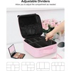 Relavel Travel Makeup Train Case, Portable Cosmetic Case Makeup Organizer, Professional Artist Storage Bag with Adjustable Dividers for Cosmetics Brushes, Birthday Gifts for Girls, Pink Stripe(Pink Pinstripe)