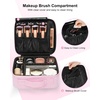Relavel Travel Makeup Train Case, Portable Cosmetic Case Makeup Organizer, Professional Artist Storage Bag with Adjustable Dividers for Cosmetics Brushes, Birthday Gifts for Girls, Pink Stripe(Pink Pinstripe)