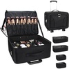 Relavel Extra Large Makeup Case Professional Cosmetic Storage Organizer Box Brush Holder with 4 Clear Set Bags & Lipstick Plate for Makeup Artists with Shoulder Strap & Adjustable Dividers(Black with 4 Small Bags)