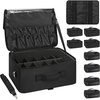 Relavel Extra Large Makeup Case Professional Cosmetic Storage Organizer Box Brush Holder with 4 Clear Set Bags & Lipstick Plate for Makeup Artists with Shoulder Strap & Adjustable Dividers(Black with extra 4 samll bags)