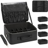 Relavel Extra Large Makeup Case Professional Cosmetic Storage Organizer Box Brush Holder with 4 Clear Set Bags & Lipstick Plate for Makeup Artists with Shoulder Strap & Adjustable Dividers(Black leather)