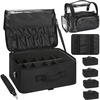 Relavel Extra Large Makeup Case Professional Cosmetic Storage Organizer Box Brush Holder with 4 Clear Set Bags & Lipstick Plate for Makeup Artists with Shoulder Strap & Adjustable Dividers(Black with Brush Case)