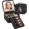 Relavel Initial Makeup Bag with LED Mirror for Women, Personalized Monogram Travel Cosmetic Organizer Train Case, Gifts for Teens Girls Grandkids Graduation Teacher Friends, Trendy Stuff, Pink A(Black)