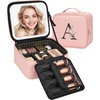 Relavel Initial Makeup Bag with LED Mirror for Women, Personalized Monogram Travel Cosmetic Organizer Train Case, Gifts for Teens Girls Grandkids Graduation Teacher Friends, Trendy Stuff, Pink A(Pink)