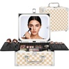Relavel Makeup Bag with LED Mirror, Makeup Box Travel Train Case with Rechargeable Lighted Mirror & Adjustable Dividers, Cosmetic Brush Organizer Storage for Makeup Artists Gifts for Women and Girls(Plaid)