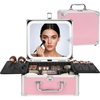 Relavel Makeup Bag with LED Mirror, Makeup Box Travel Train Case with Rechargeable Lighted Mirror & Adjustable Dividers, Cosmetic Brush Organizer Storage for Makeup Artists Gifts for Women and Girls(Pink 2)