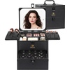 Relavel Makeup Bag with LED Mirror, Makeup Box Travel Train Case with Rechargeable Lighted Mirror & Adjustable Dividers, Cosmetic Brush Organizer Storage for Makeup Artists Gifts for Women and Girls(black 2 layer)