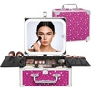 Relavel Makeup Bag with LED Mirror, Makeup Box Travel Train Case with Rechargeable Lighted Mirror & Adjustable Dividers, Cosmetic Brush Organizer Storage for Makeup Artists Gifts for Women and Girls(Hot Pink)