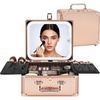 Relavel Makeup Bag with LED Mirror, Makeup Box Travel Train Case with Rechargeable Lighted Mirror & Adjustable Dividers, Cosmetic Brush Organizer Storage for Makeup Artists Gifts for Women and Girls(C-Rose Gold)