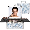Relavel Makeup Bag with LED Mirror, Makeup Box Travel Train Case with Rechargeable Lighted Mirror & Adjustable Dividers, Cosmetic Brush Organizer Storage for Makeup Artists Gifts for Women and Girls(Floral Print)