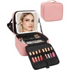 Relavel Makeup Bag with LED Mirror, Travel Makeup Case with Rechargeable Lighted Mirror 3 Color Lights, Dual Layer Cosmetic Box Makeup Brush Lipstick Holder Organizer for Women, Leather Pink