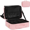 Relavel Makeup Case Large Makeup Bag Professional Train Case 16.5 inches Travel Cosmetic Organizer Brush Holder Waterproof Makeup Artist Storage Box, 3 Layer Large Capacity, with Adjustable Strap(m pink)
