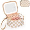 Relavel Mini Makeup Bag with Led Mirror, Small Floral Cosmetic Bag with 3 Light Modes, Rechargeable Portable Makeup Pouch with Hands-Free Wrist Strap for Pool Parties丨Work Touch-Ups丨Travel(02-Checkboard)