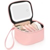Relavel Mini Makeup Bag with Led Mirror, Small Floral Cosmetic Bag with 3 Light Modes, Rechargeable Portable Makeup Pouch with Hands-Free Wrist Strap for Pool Parties丨Work Touch-Ups丨Travel(01-Pink)