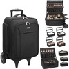 Relavel Rolling Makeup Case with 4 Small Makeup Bags, Large Make Up Travel Organizer with 2 big Wheels, Professional Lockable Makeup Artist Backpack with Adjustable Dividers for Daily Use – Black(1-Black with Large Makeup Case)