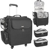 Relavel Rolling Makeup Train Case, Hairstylist Traveling Bag with 4 Wheels, Heat Insulation Full Layer, Adjustable Dividers, Hair Tools and Cosmetics Storage Organizer Trolley Suitcase Makeup Cart(Black)
