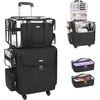 Relavel Rolling Makeup Train Case, Hairstylist Traveling Bag with 4 Wheels, Heat Insulation Full Layer, Adjustable Dividers, Hair Tools and Cosmetics Storage Organizer Trolley Suitcase Makeup Cart(Black-large clear makeup bag)
