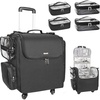 Relavel Rolling Makeup Train Case, Hairstylist Traveling Bag with 4 Wheels, Heat Insulation Full Layer, Adjustable Dividers, Hair Tools and Cosmetics Storage Organizer Trolley Suitcase Makeup Cart(Black-4 pcs clear bags)