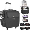 Relavel Rolling Makeup Train Case, Hairstylist Traveling Bag with 4 Wheels, Heat Insulation Full Layer, Adjustable Dividers, Hair Tools and Cosmetics Storage Organizer Trolley Suitcase Makeup Cart(Black-6 pcs clear bags)