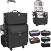 Relavel Rolling Makeup Train Case, Hairstylist Traveling Bag with 4 Wheels, Heat Insulation Full Layer, Adjustable Dividers, Hair Tools and Cosmetics Storage Organizer Trolley Suitcase Makeup Cart(Black-large makeup case)