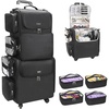 Relavel Rolling Makeup Train Case, Hairstylist Traveling Bag with 4 Wheels, Heat Insulation Full Layer, Adjustable Dividers, Hair Tools and Cosmetics Storage Organizer Trolley Suitcase Makeup Cart(Black-hair stylist backpack)