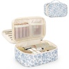 Relavel Travel Makeup Bag, Large Floral Cosmetic Bag with Makeup Brush Compartment, Portable Makeup Pouch for Women, Double Layer Makeup Organizer Bag Cute Toiletry Bag(01-Blue Flower)