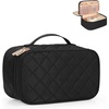 Relavel Travel Makeup Bag, Large Floral Cosmetic Bag with Makeup Brush Compartment, Portable Makeup Pouch for Women, Double Layer Makeup Organizer Bag Cute Toiletry Bag(01-Black)