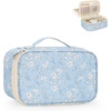 Relavel Travel Makeup Bag, Large Floral Cosmetic Bag with Makeup Brush Compartment, Portable Makeup Pouch for Women, Double Layer Makeup Organizer Bag Cute Toiletry Bag(01A-White Flower)
