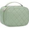 Relavel Travel Makeup Bag, Large Floral Cosmetic Bag with Makeup Brush Compartment, Portable Makeup Pouch for Women, Double Layer Makeup Organizer Bag Cute Toiletry Bag(01-Green)